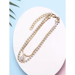 Peora Gold-Plated Cubic Zirconia Studded Anklet-picture-13
