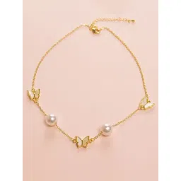 Peora Gold-Plated Cubic Zirconia Studded Butterfly Design Necklace-picture-31