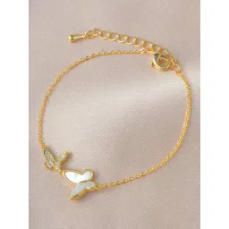 Peora Gold Plated Cubic Zirconia Studded Butterfly Style Adjustable Bracelet-picture-35