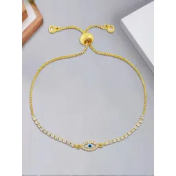 Peora Gold Plated Cubic Zirconia Studded Evil Eye Adjustable Bracelet-picture-29
