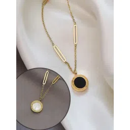 Peora Gold-Plated Cubic Zirconia Studded Round Pendant Chain Necklace-picture-36