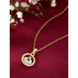 Peora Gold-Plated Cubic Zirconia Studded Round Shape Pendant Chain Necklace-picture-33