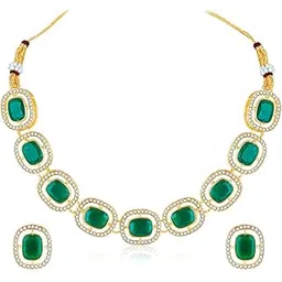 peora Gold Plated Green Synthetic Stone Studded Fancy Choker Necklace & Stud Earrings Fashion Jewellery Set Gift for Women & Girls-picture-48