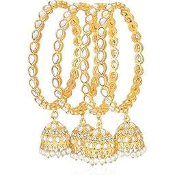 peora Gold Plated Kundan & Beads Studded Bangle with Latkan Ethnic Jewellery for Women & Girls-picture-28