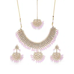 Peora Gold-Plated Kundan & Beads Studded Jewellery Set-picture-26