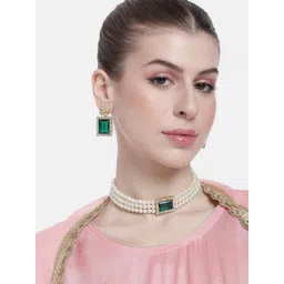 Peora Gold-Plated Kundan-Studded & Beaded Jewellery Set-picture-26