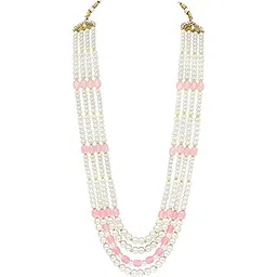 peora Gold Plated Pink Beads Studded Ethnic Sherwani Maala Haar Necklace Traditional Fancy Groom's Jewellery Gift for Men-picture-30
