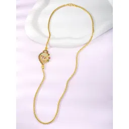 Peora Gold Plated Pink Green Cubic Zirconia Stylish Chain Necklace-picture-21