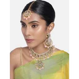 Peora Gold Plated Pink Kundan Studded Handcrafted Enamelled Jewellery Set-picture-41