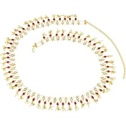 peora Gold Plated Rani Pink Faux Ruby Crystals & Beads Studded Ethnic Belly Chain Kamar Patta Kamar Bandh Jewellery for Women-picture-23