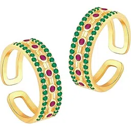 peora Gold Plated Rani Pink Green Cubic Zirconia Studded Fancy Toe Ring Adjustable Bichiya Stylish Fashion Jewellery-picture-43