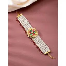 Peora Gold Plated Red Green Synthetic Stone & Beads Openable Bracelet-picture-40