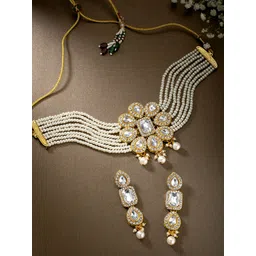 Peora Gold-Plated White Crystal Studded Jewellery Set-picture-37