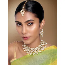 Peora Gold-Plated White Crystal Studded Jewellery Set-picture-40