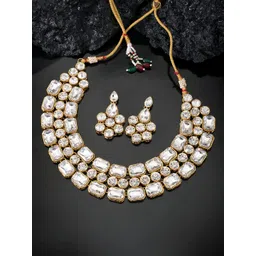 Peora Gold-Plated White Crystal Studded Jewellery Set-picture-35