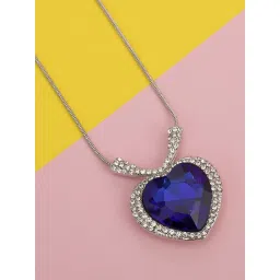 Peora Heart Shaped Ocean Blue Crystal Pendant Chain image 1