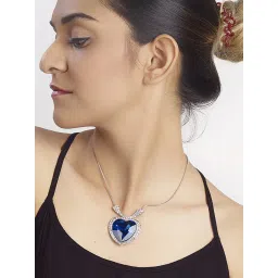 Peora Heart Shaped Ocean Blue Crystal Pendant Chain image 3