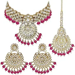peora Indian Traditional 18K Gold Plated Kundan Bead Choker Necklace with Earring Mangtikka Jewellery Set for Women Girls-picture-44