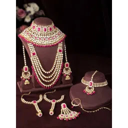 Peora Kundan Choker Long Necklace Earrings Maangtikka Nathiya Hath Panja Pasa Bridal Jewellery Set-picture-20
