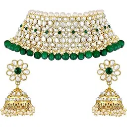 peora Kundan Faux Pearl Choker Necklace Earring Traditional Jewellery Set for Women-picture-14