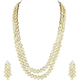 peora Kundan Faux Pearl Necklace & Jewelry Set Gift for Women-picture-23