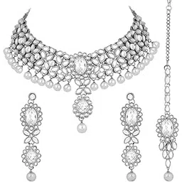 peora Kundan Pearl Choker Traditional Necklace Jewellery Set With Earrings For Women-picture-24