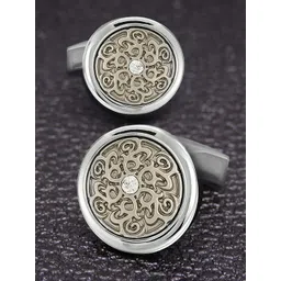 Peora Men Silver-Plated Textured Round Cufflinks-picture-22