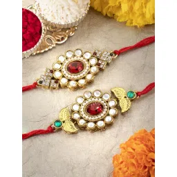 Peora Multicolored Kundan & Crystal Stone Rakhi with Roli Chawal Greeting Card (Set of 2 Rakhi)-picture-10