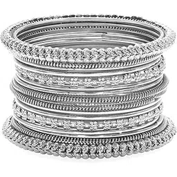 peora Oxidised Silver Plated Brass Bangles Set Gift for Women-picture-10