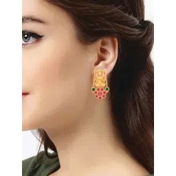 Peora Pink & Green Gold-Plated Temple Jewellery Set-picture-10