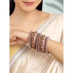Peora Pink Kundan Studded Chuda Ethnic Bangles-picture-23