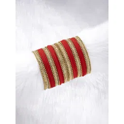 Peora Red Velvet Chuda Bangle Set Traditional Bridal Dulhan Wedding Fashion Jewellery for Women-picture-17