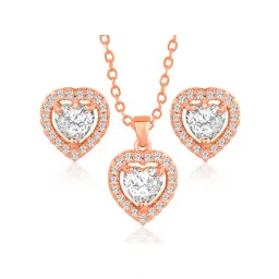 Peora Rose Gold Plated Contemporary CZ & Crystal Studded Pendant & Earring-picture-39