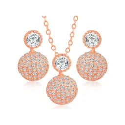 Peora Rose Gold Plated Contemporary CZ Crystal Studded Pendant & Earring-picture-38