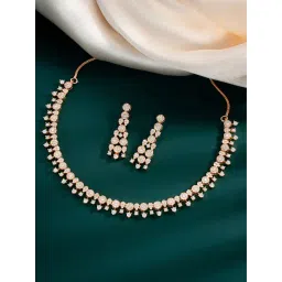 Peora Rose Gold Plated Contemporary CZ Drop Necklace & Earring-picture-31