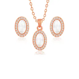 Peora Rose Gold Plated Contemporary CZ Stud Pendant & Earring-picture-32