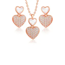 Peora Rose Gold Plated Contemporary CZ Stud Pendant & Earring-picture-37