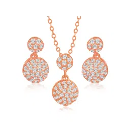 Peora Rose Gold Plated Contemporary CZ Studded Stud Pendant & Earring-picture-35
