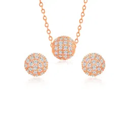 Peora Rose Gold Plated Contemporary CZ Studded Stud Pendant & Earring-picture-36