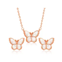 Peora Rose Gold Plated Contemporary Synthetic Stone Butterfly Stud Pendant & Earring-picture-34