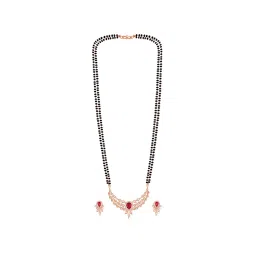 Peora Rose Gold Plated Cubic Zirconia Crystal Studded Mangalsutra and Earrings Set-picture-12