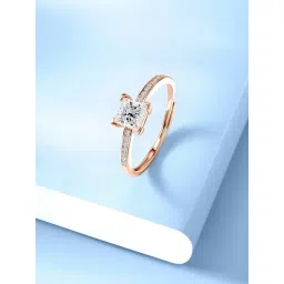 Peora Rose Gold-Plated Cubic Zirconia Studded Solitaire Adjustable Finger Ring-picture-28