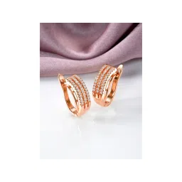 Peora Rose Gold Plated Cubic Zirconia Studded Stylish Hoop Earrings-picture-13