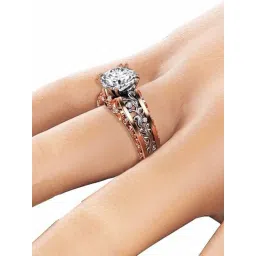 Peora Rose Gold-Plated Nature Inspired Diamond Cut CZ Solitaire Ring-picture-27