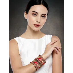 Peora Set of 10 Gold-Plated & Red Silk Thread Handcrafted Kundan Bangles-picture-33