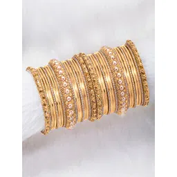 Peora Set of 34 Golden Gold Plated Metal Chuda Bangles-picture-33