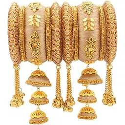 peora Silk Thread Kundan & Stones Studded Bangle Set Gift for Women-picture-42