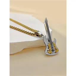 Peora Silver & Gold Plated Guitar Shape Pendant With Chain-picture-35
