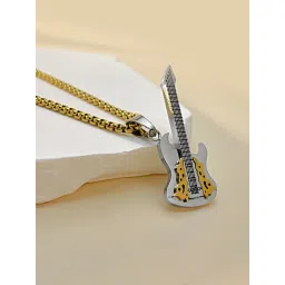 Peora Silver & Gold-Plated Guitar Shape Stylish Pendant Chain Necklace-picture-20