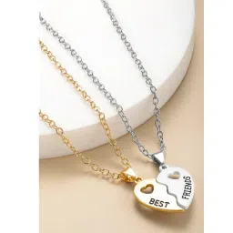 Peora Silver & Gold Plated Heart Shape Best Friends Pendant Chain for Men & Women-picture-16
